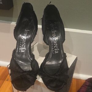 Pedro Garcia Black Frayed Heels